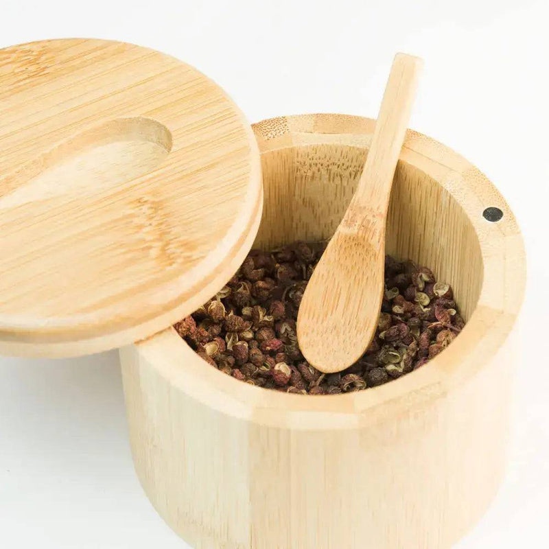 Bamboo Salt Container Spoon Seasoning Jar With Swivel Magnetic Closure Lid to Keep Dry To Storage Pepper Spice Cellar Holder | Kitchen | Luvasmr - Satisfyingly Organised