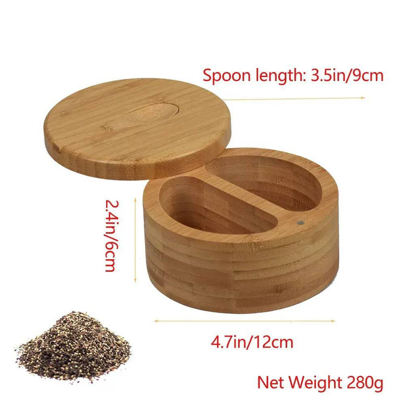 Bamboo Salt Container Spoon Seasoning Jar With Swivel Magnetic Closure Lid to Keep Dry To Storage Pepper Spice Cellar Holder | Kitchen | Luvasmr - Satisfyingly Organised