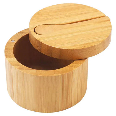 Bamboo Salt Container Spoon Seasoning Jar With Swivel Magnetic Closure Lid to Keep Dry To Storage Pepper Spice Cellar Holder | Kitchen | Luvasmr - Satisfyingly Organised