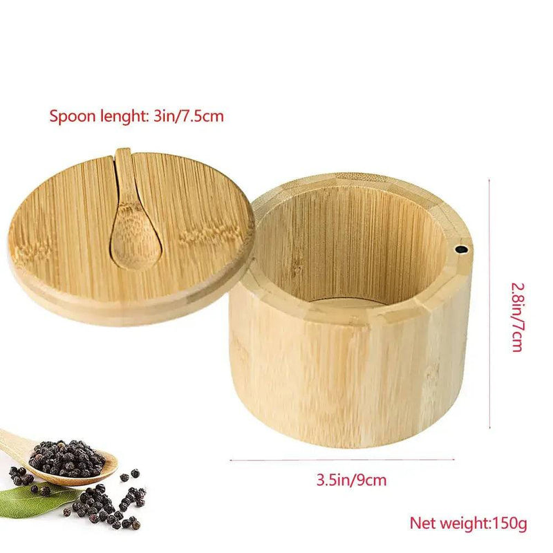 Bamboo Salt Container Spoon Seasoning Jar With Swivel Magnetic Closure Lid to Keep Dry To Storage Pepper Spice Cellar Holder | Kitchen | Luvasmr - Satisfyingly Organised