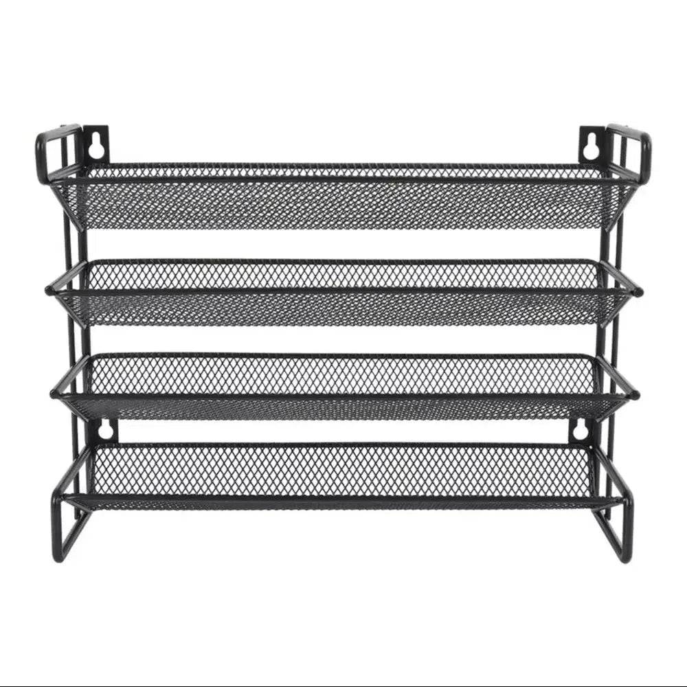 Metal Spice Rack 4-Tier in classic black finish for organized spice storage and kitchen decor