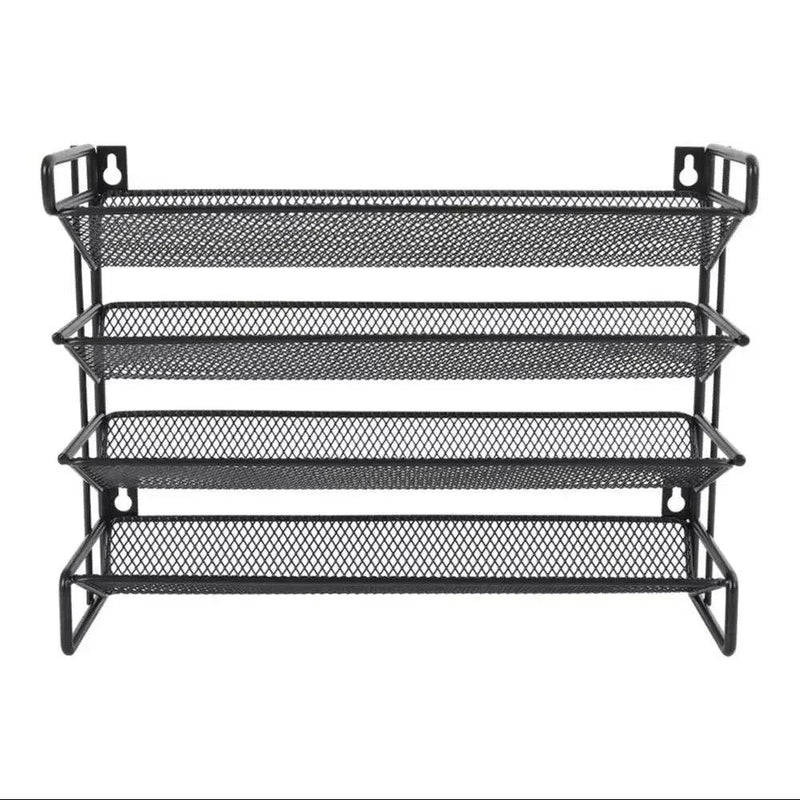 Metal Spice Rack 4-Tier in classic black finish for organized spice storage and kitchen decor