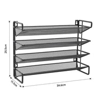 Metal spice rack with 4 tiers, sleek black finish for organized kitchen storage and easy access to spices.