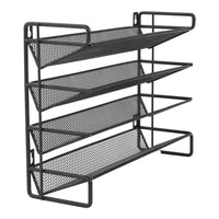 Metal 4-tier spice rack with classic black finish for kitchen organization and stylish decor.