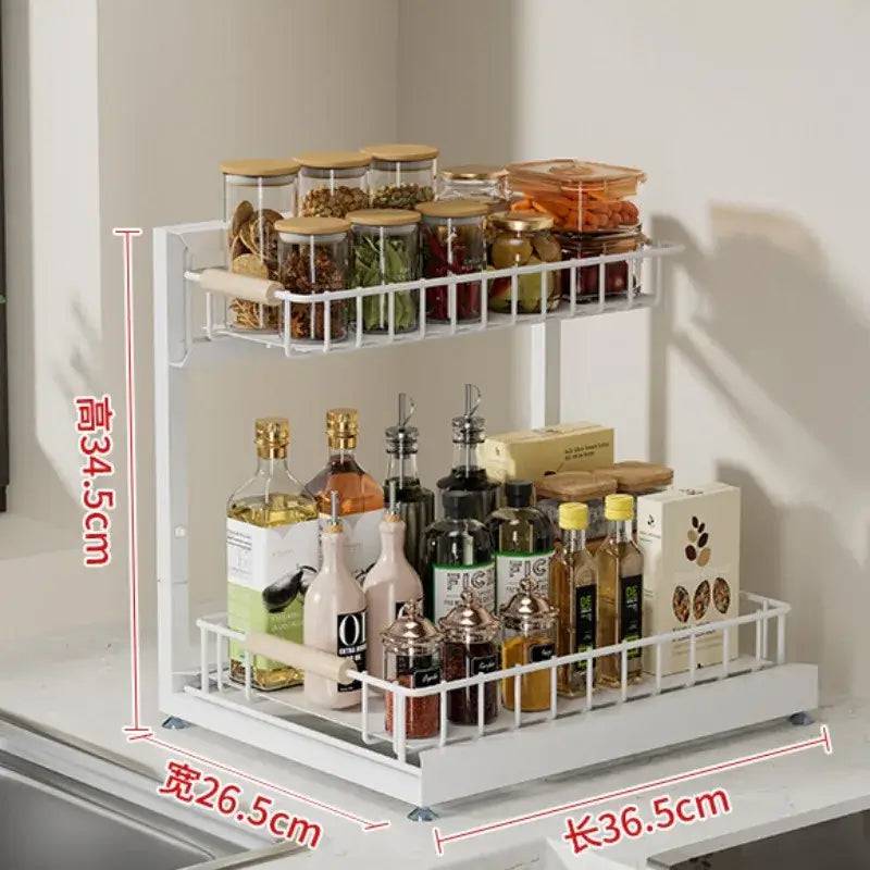 2-Tier Kitchen Storage Rackspice rack Cabinet Storage Rack Multi-Use Slide-Out Layered Storage Shelf Spices seasoning Organizer | Kitchen | Luvasmr - Satisfyingly Organised
