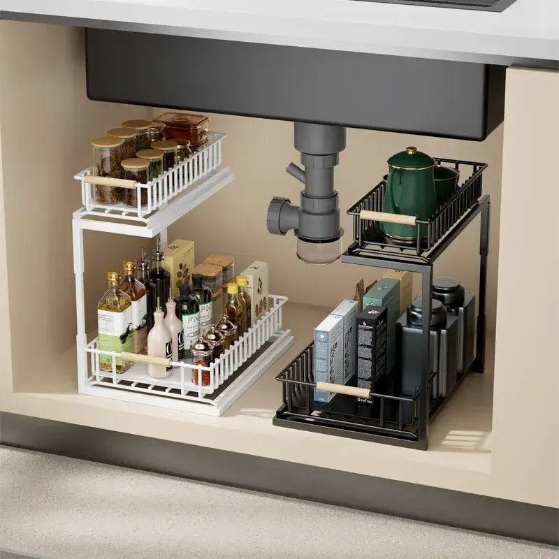 2-Tier Kitchen Storage Rackspice rack Cabinet Storage Rack Multi-Use Slide-Out Layered Storage Shelf Spices seasoning Organizer | Kitchen | Luvasmr - Satisfyingly Organised