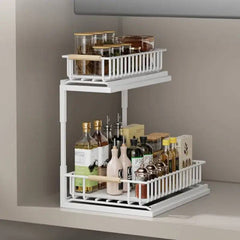 2-Tier Kitchen Storage Rackspice rack Cabinet Storage Rack Multi-Use Slide-Out Layered Storage Shelf Spices seasoning Organizer | Kitchen | Luvasmr - Satisfyingly Organised
