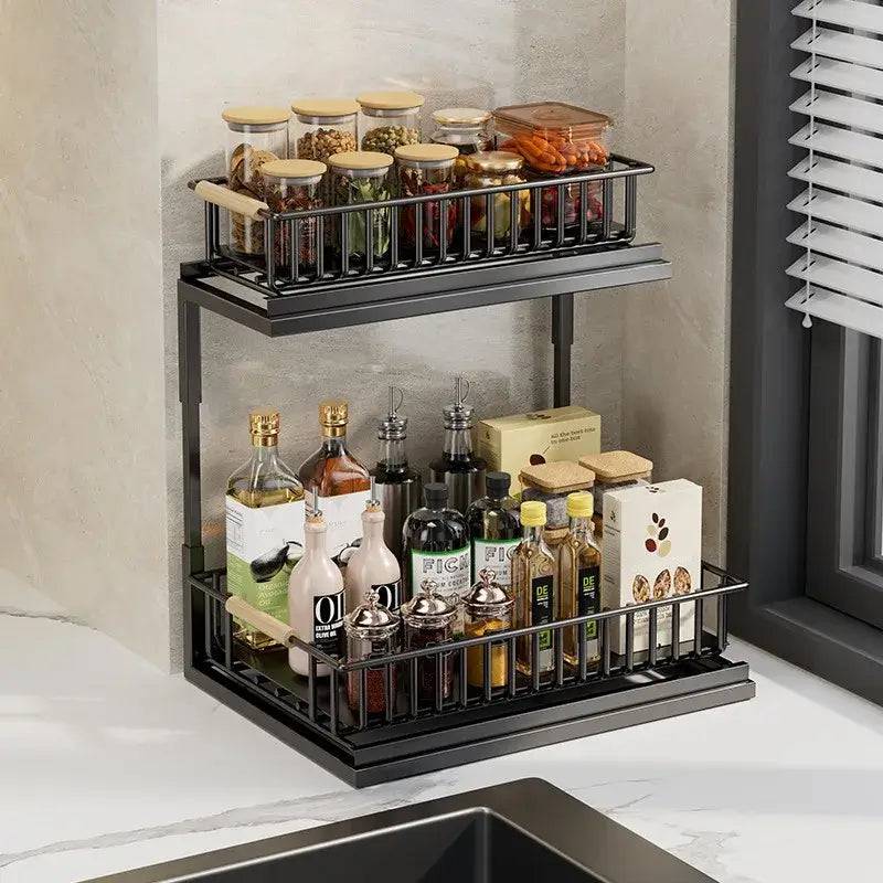 2-Tier Kitchen Storage Rackspice rack Cabinet Storage Rack Multi-Use Slide-Out Layered Storage Shelf Spices seasoning Organizer | Kitchen | Luvasmr - Satisfyingly Organised