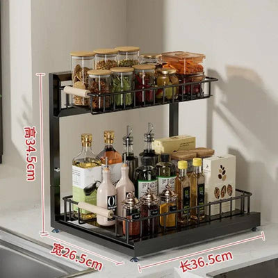 2-Tier Kitchen Storage Rackspice rack Cabinet Storage Rack Multi-Use Slide-Out Layered Storage Shelf Spices seasoning Organizer | Kitchen | Luvasmr - Satisfyingly Organised