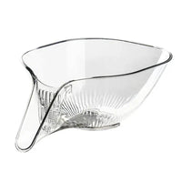 Multi-functional sink colander for rinsing fruits and vegetables, designed to prevent clogs and save space in the kitchen.