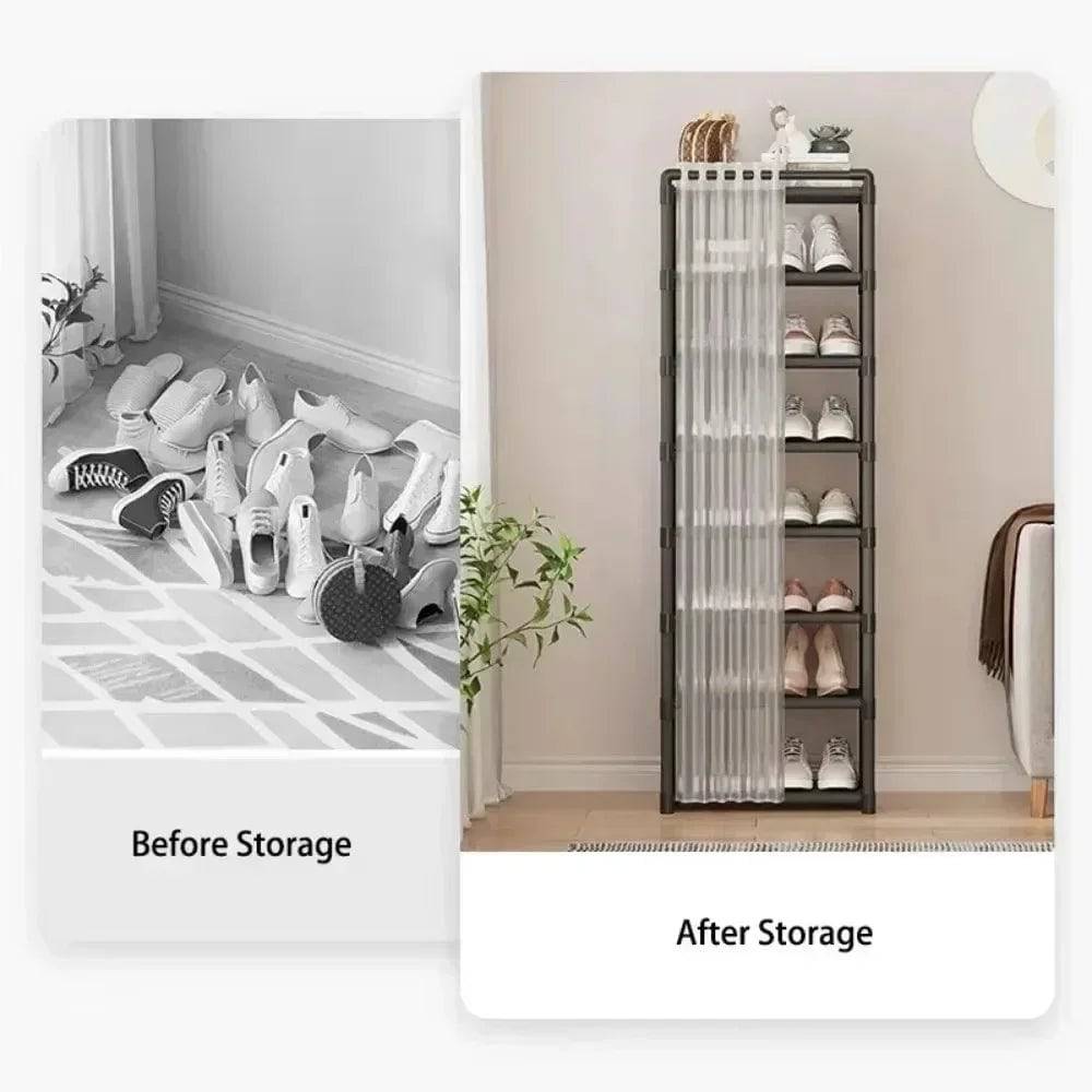 Multi-Layer Shoe Rack with Door Curtains | Living Room | Luvasmr - Satisfyingly Organised