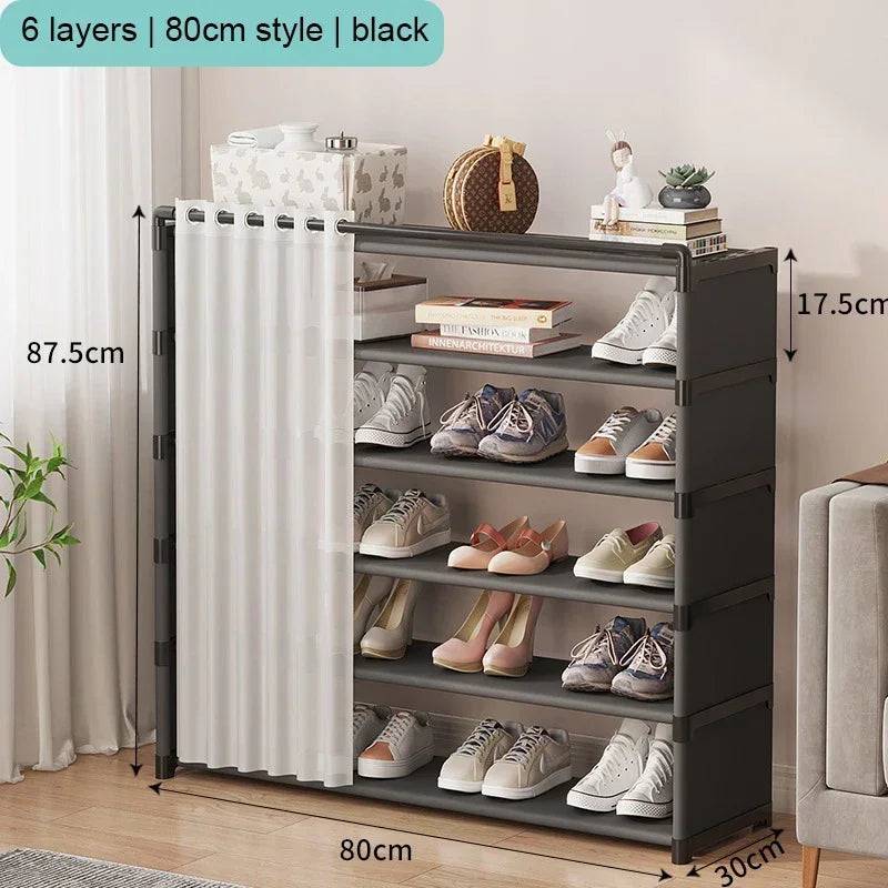 Multi-Layer Shoe Rack with Door Curtains | Living Room | Luvasmr - Satisfyingly Organised