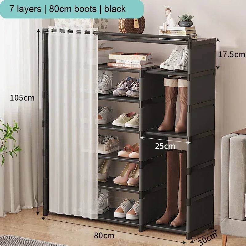 Multi-Layer Shoe Rack with Door Curtains | Living Room | Luvasmr - Satisfyingly Organised