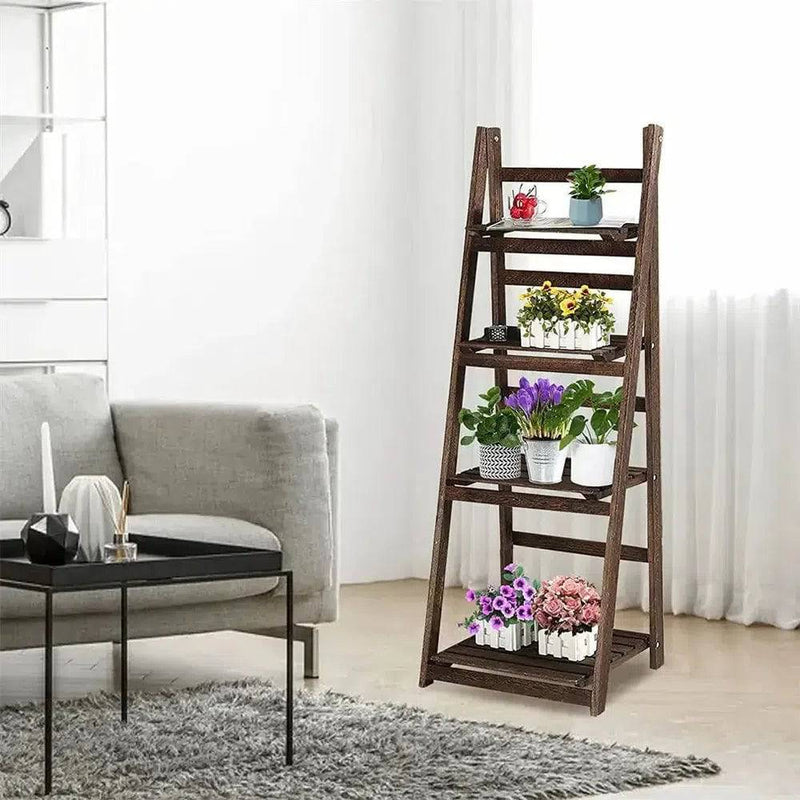 4-Tier Foldable Wooden Ladder Shelf | Living Room | Luvasmr - Satisfyingly Organised