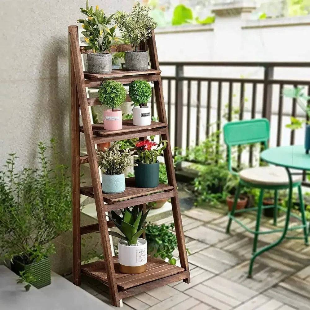 4-Tier Foldable Wooden Ladder Shelf | Living Room | Luvasmr - Satisfyingly Organised