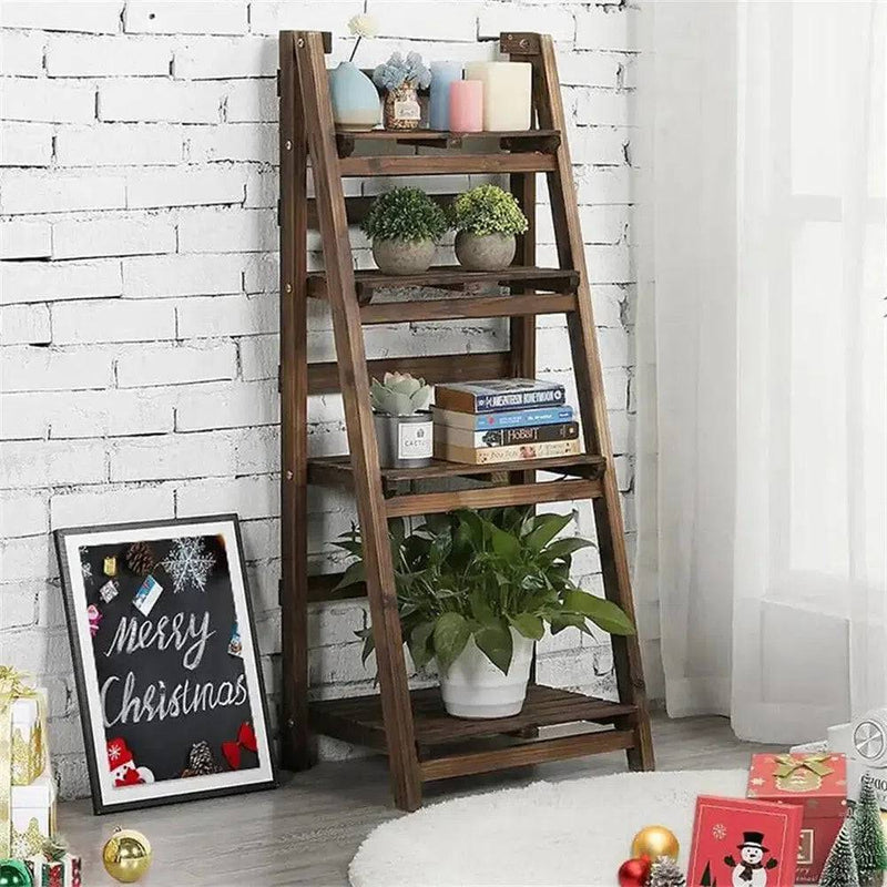 4-Tier Foldable Wooden Ladder Shelf | Living Room | Luvasmr - Satisfyingly Organised