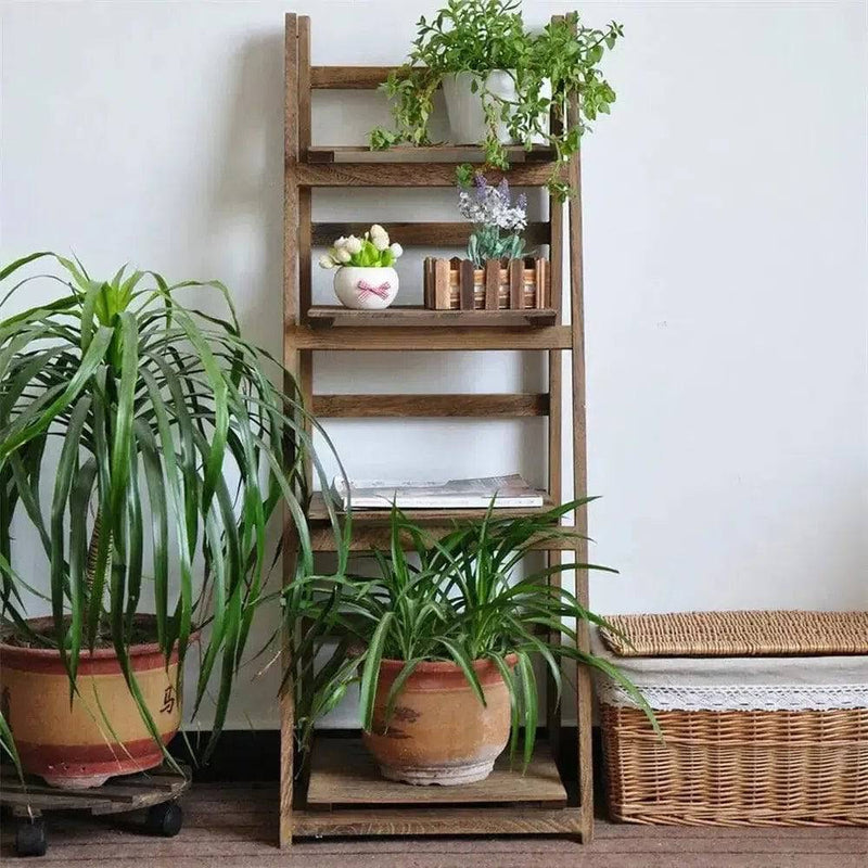 4-Tier Foldable Wooden Ladder Shelf | Living Room | Luvasmr - Satisfyingly Organised