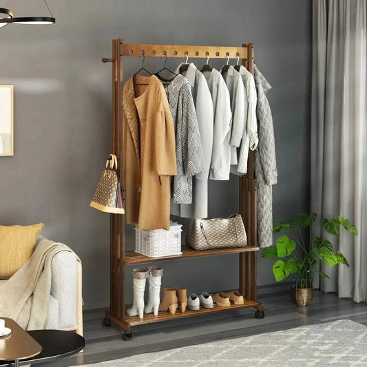 Bamboo Clothes Rack Stand with Wheels | Living Room | Luvasmr - Satisfyingly Organised