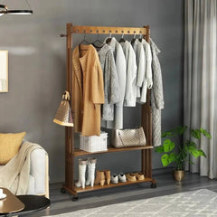 Bamboo Clothes Rack Stand with Wheels | Living Room | Luvasmr - Satisfyingly Organised