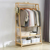 Bamboo Garment Coat Clothes Rack with Shelves | Living Room | Luvasmr - Satisfyingly Organised