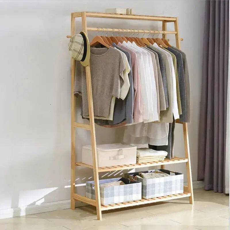 Bamboo Garment Coat Clothes Rack with Shelves | Living Room | Luvasmr - Satisfyingly Organised