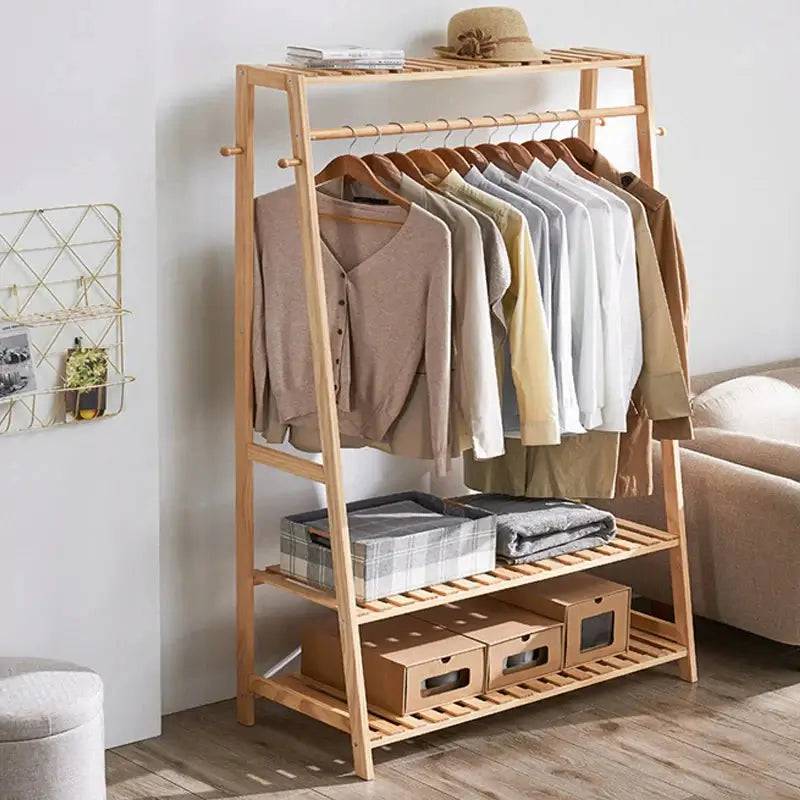 Bamboo Garment Coat Clothes Rack with Shelves | Living Room | Luvasmr - Satisfyingly Organised