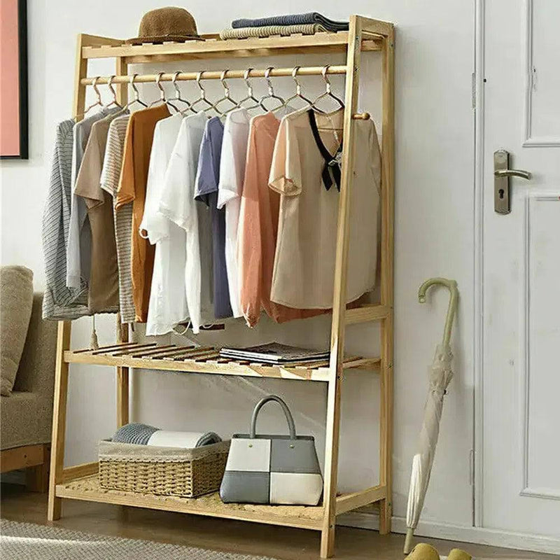 Bamboo Garment Coat Clothes Rack with Shelves | Living Room | Luvasmr - Satisfyingly Organised