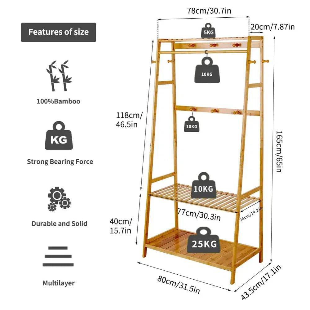Bamboo Garment Coat Clothes Rack with Shelves | Living Room | Luvasmr - Satisfyingly Organised