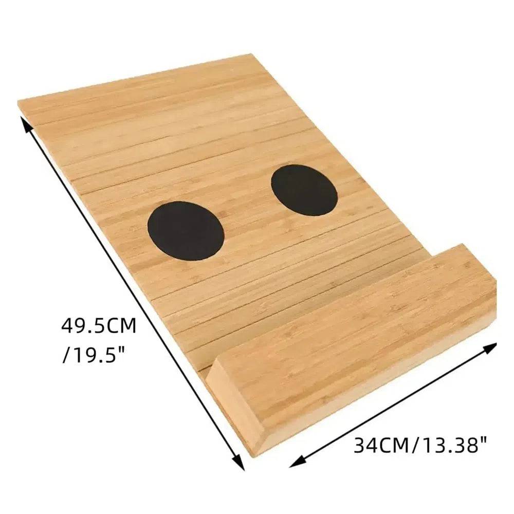Wooden sofa armrest organizer with cup holder, dimensions 49.5cm x 34cm, perfect for living room essentials.