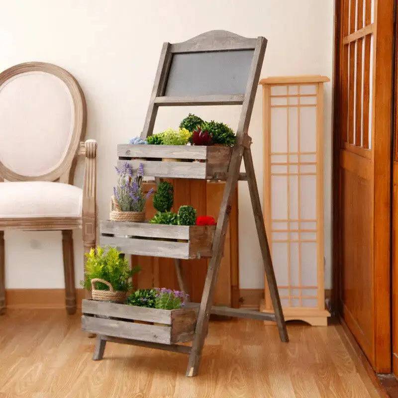 Folding 3-Tier Plant Stand with Chalkboard | Living Room | Luvasmr - Satisfyingly Organised