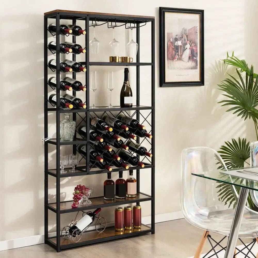 GOFLAME Industrial Floor Wine Rack Freestanding Wine Storage Organizer Shelf Display |  | Luvasmr - Satisfyingly Organised