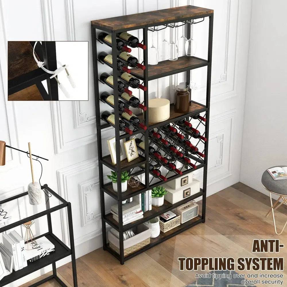 GOFLAME Industrial Floor Wine Rack Freestanding Wine Storage Organizer Shelf Display |  | Luvasmr - Satisfyingly Organised