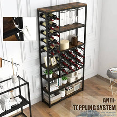 GOFLAME Industrial Floor Wine Rack Freestanding Wine Storage Organizer Shelf Display |  | Luvasmr - Satisfyingly Organised
