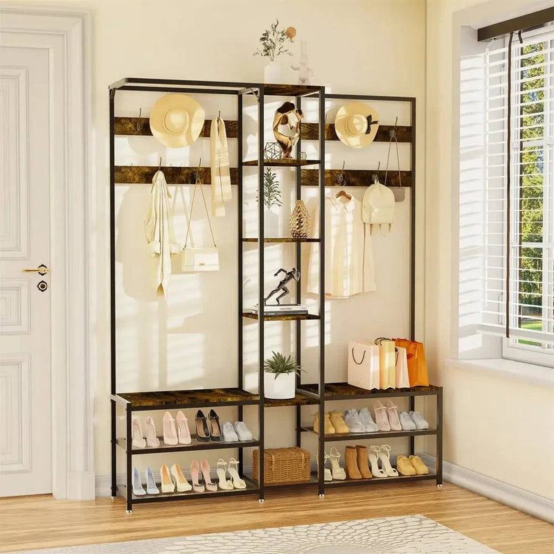 Hall Tree Coat Rack with Shoe Bench | Living Room | Luvasmr - Satisfyingly Organised