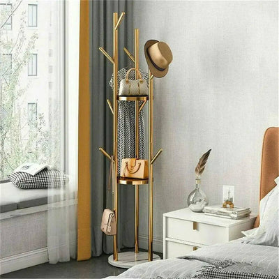 Marble Metal Coat Rack with 3 Storage Shelves & 9 Hooks | Living Room | Luvasmr - Satisfyingly Organised