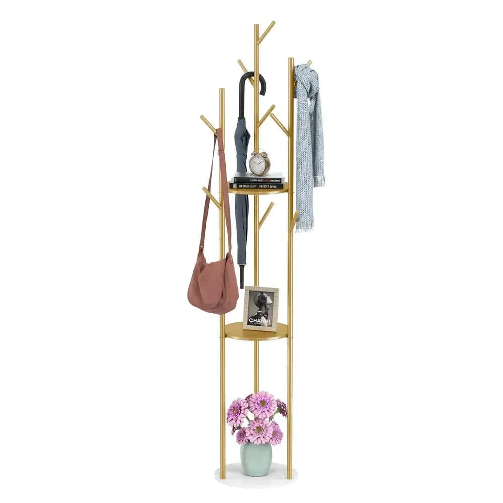 Marble Metal Coat Rack with 3 Storage Shelves & 9 Hooks | Living Room | Luvasmr - Satisfyingly Organised