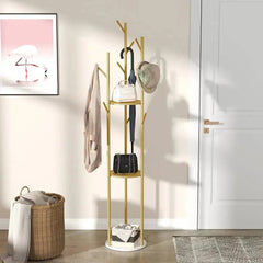 Marble Metal Coat Rack with 3 Storage Shelves & 9 Hooks | Living Room | Luvasmr - Satisfyingly Organised