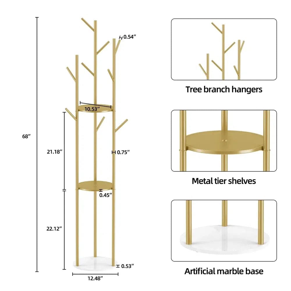 Marble Metal Coat Rack with 3 Storage Shelves & 9 Hooks | Living Room | Luvasmr - Satisfyingly Organised
