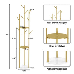 Marble Metal Coat Rack with 3 Storage Shelves & 9 Hooks | Living Room | Luvasmr - Satisfyingly Organised