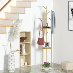 Marble Metal Coat Rack with 3 Storage Shelves & 9 Hooks | Living Room | Luvasmr - Satisfyingly Organised