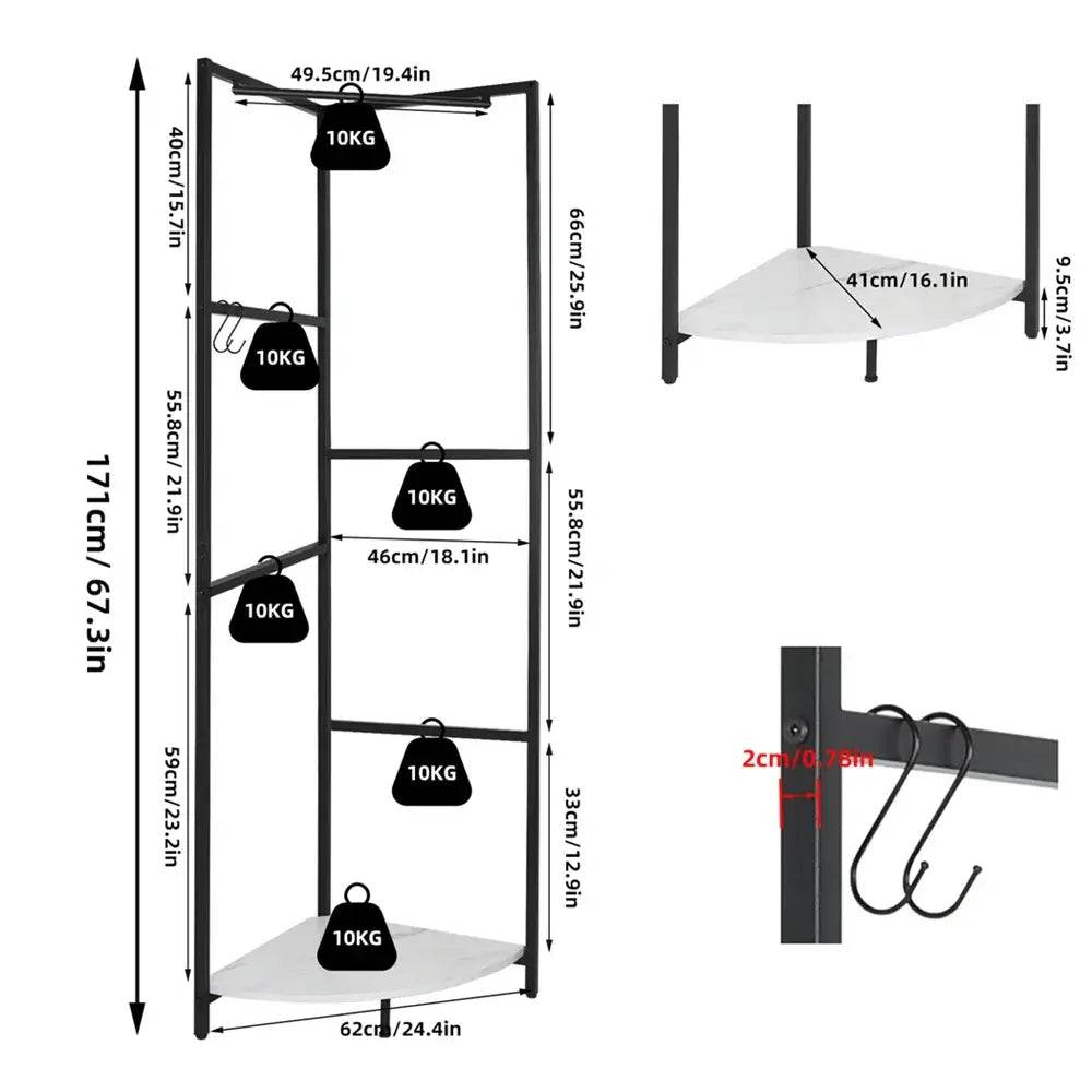 Metal Corner Coat Rack with Clothes Rail | Living Room | Luvasmr - Satisfyingly Organised