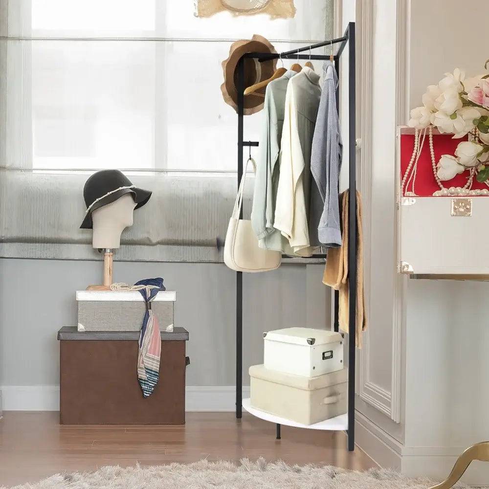 Metal Corner Coat Rack with Clothes Rail | Living Room | Luvasmr - Satisfyingly Organised