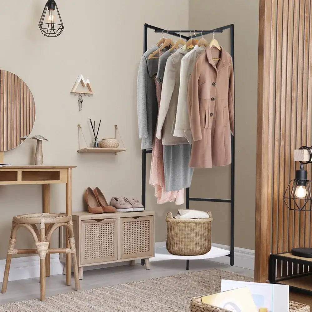 Metal Corner Coat Rack with Clothes Rail | Living Room | Luvasmr - Satisfyingly Organised