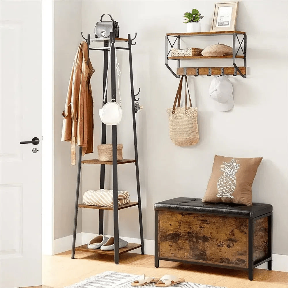 Solid Iron Coat Rack with 8 Hooks and Shelves | Living Room | Luvasmr - Satisfyingly Organised