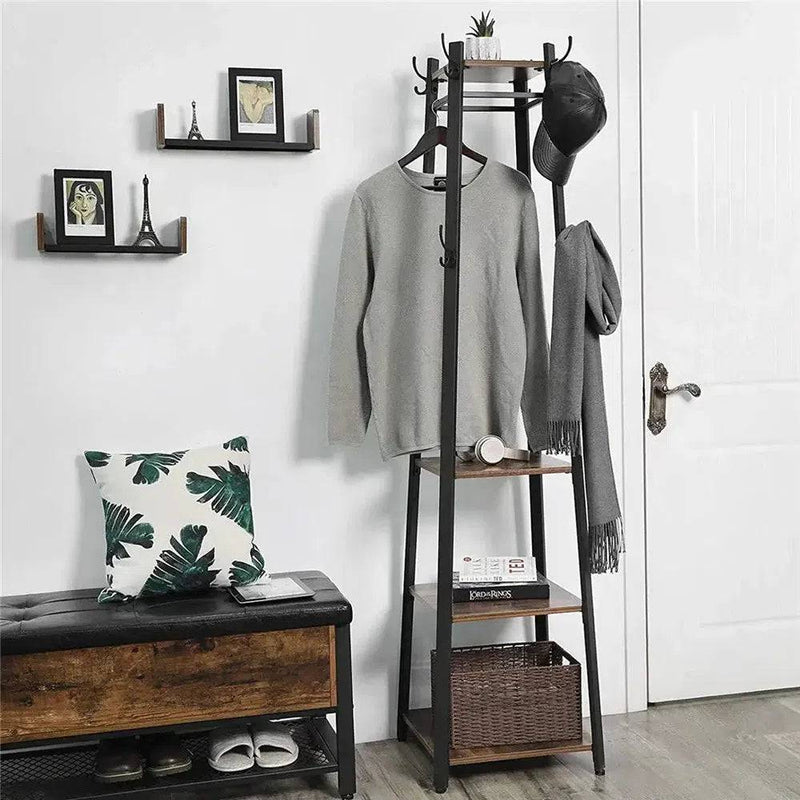 Solid Iron Coat Rack with 8 Hooks and Shelves | Living Room | Luvasmr - Satisfyingly Organised