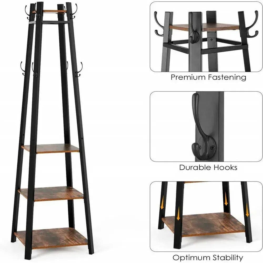 Solid Iron Coat Rack with 8 Hooks and Shelves | Living Room | Luvasmr - Satisfyingly Organised