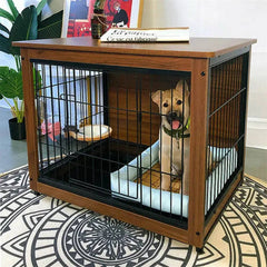 25 32 39 in Dog Crate End Table Furniture Wooden and Metal Pet Cage Kennels House Double Doors & Removable Tray | Living Room | Luvasmr - Satisfyingly Organised