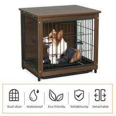 25 32 39 in Dog Crate End Table Furniture Wooden and Metal Pet Cage Kennels House Double Doors & Removable Tray | Living Room | Luvasmr - Satisfyingly Organised