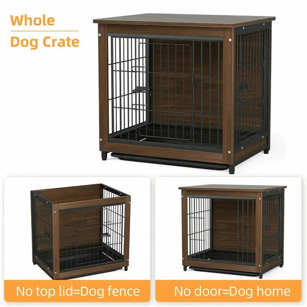 25 32 39 in Dog Crate End Table Furniture Wooden and Metal Pet Cage Kennels House Double Doors & Removable Tray | Living Room | Luvasmr - Satisfyingly Organised