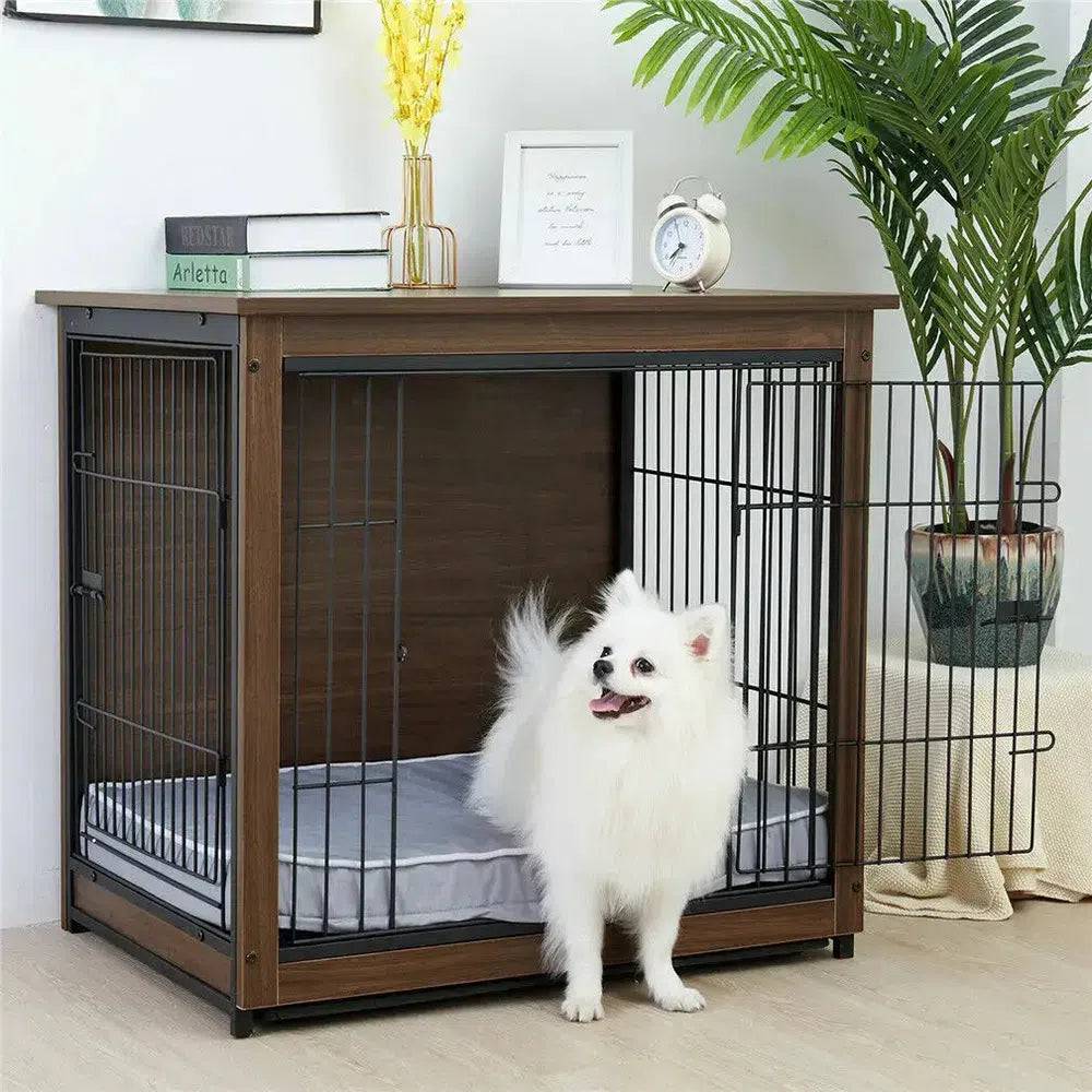 25 32 39 in Dog Crate End Table Furniture Wooden and Metal Pet Cage Kennels House Double Doors & Removable Tray | Living Room | Luvasmr - Satisfyingly Organised